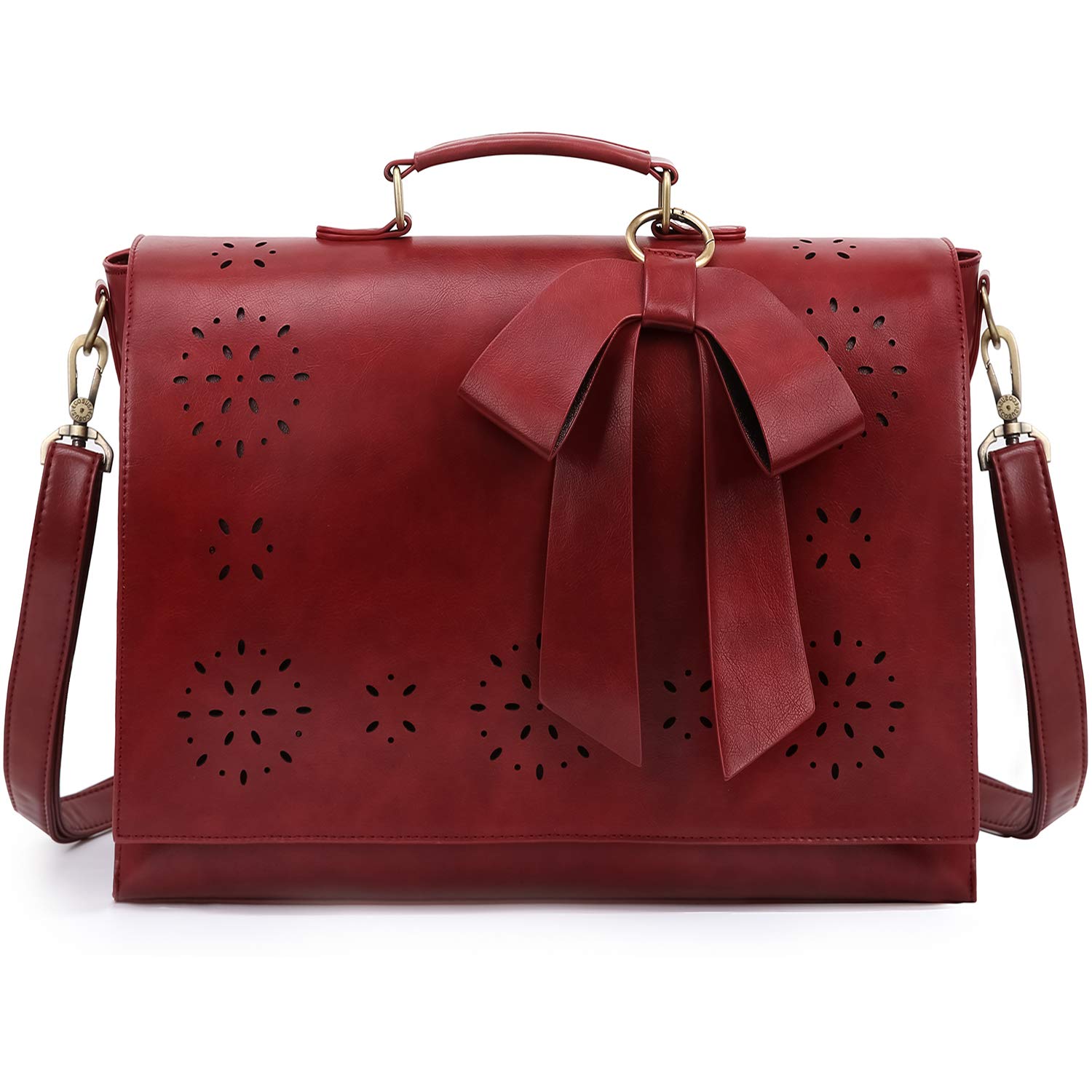 ECOSUSI Vegan Leather Women's Laptop Briefcase - Professional Work Shoulder Bag with Detachable Bow - Perfect for Office, Business Travel & Commuting