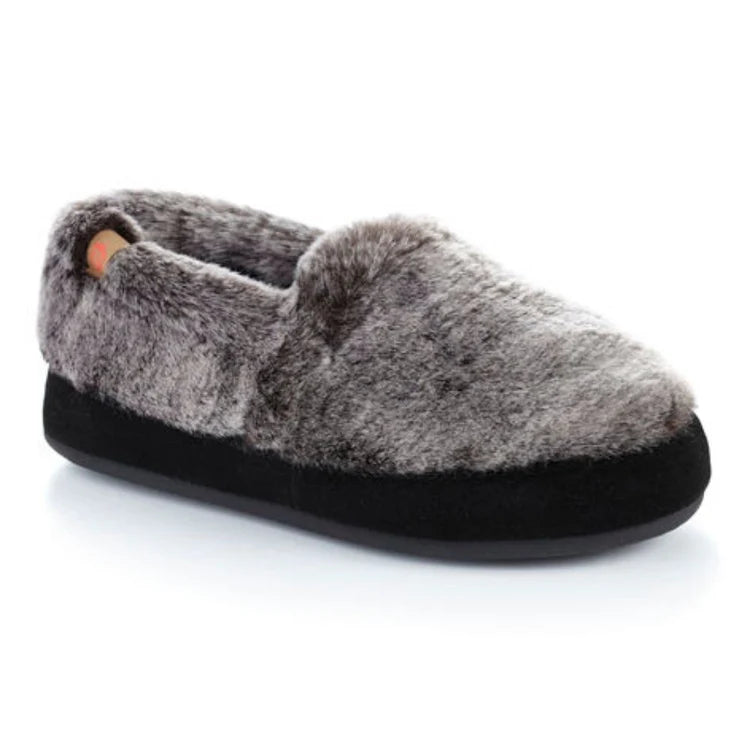 Women's Acorn Moc Slippers - Soft Chinchilla-Lined Indoor/Outdoor House Shoes in Charcoal - Perfect for Cozy Home, Lounge & Winter Comfort