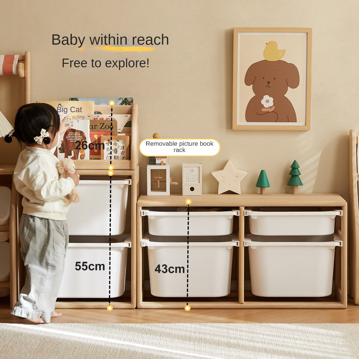 **Solid Wood Montessori Toy Storage Shelf for Kids - Organize Playroom, Nursery & Bedroom Toys - Eco-Friendly Poplar Wood Children's Bookshelf**