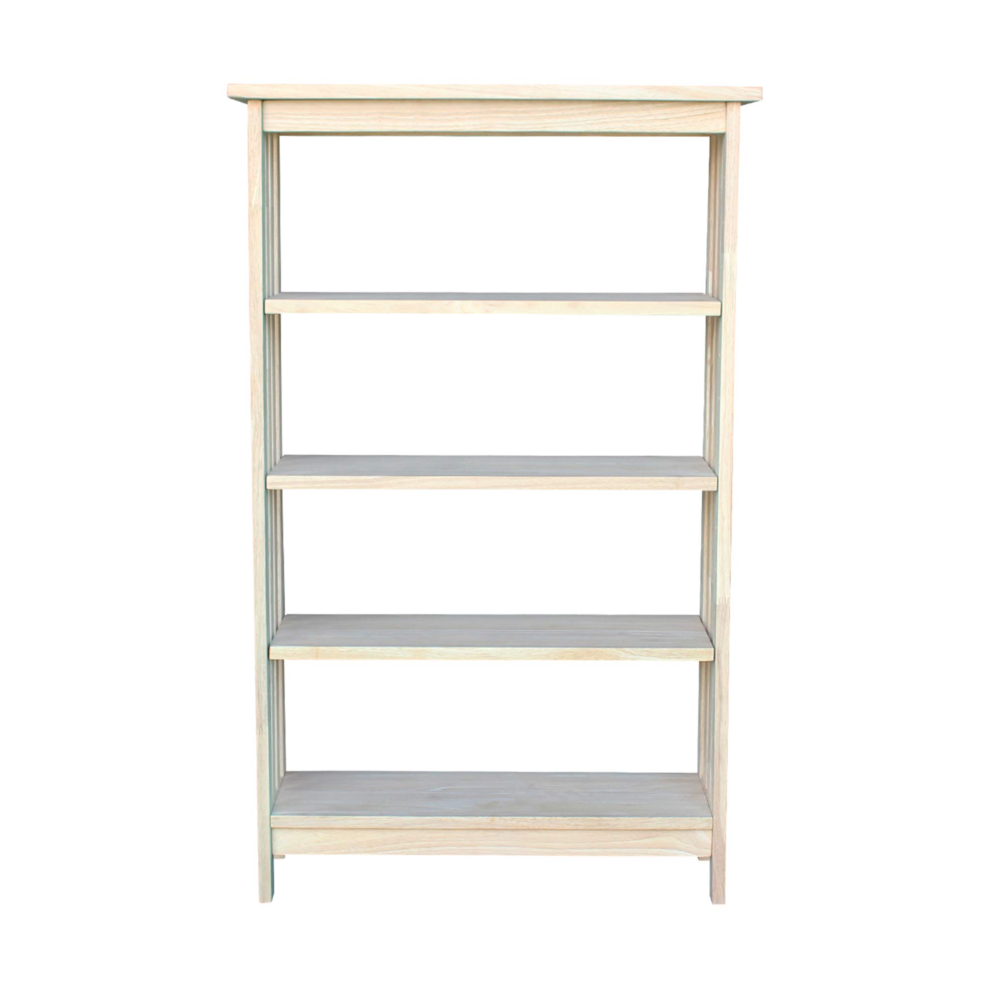 International Concepts 4-Tier Mission Style Shelf Unit - Unfinished Wooden Bookcase for Home Office, Living Room & Bedroom Storage