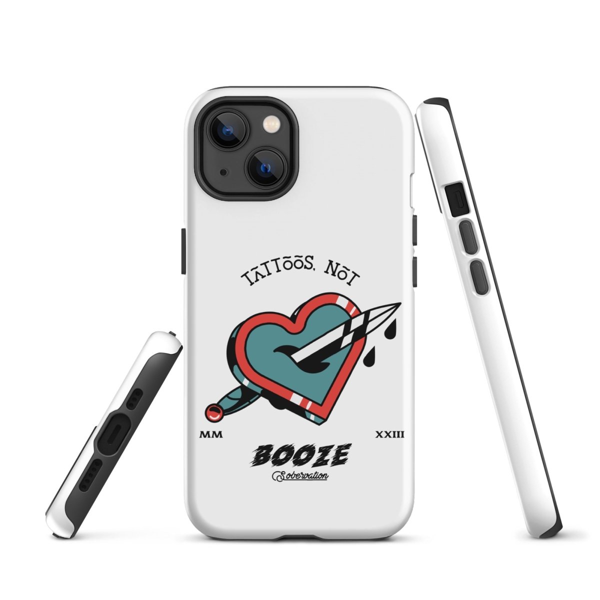 Tattoos Not Booze Heart iPhone Tough Case - Durable Protective Cover for iPhone 11/12/13/14/15 Pro Max - Perfect for Tattoo Lovers & Nightlife Enthusiasts