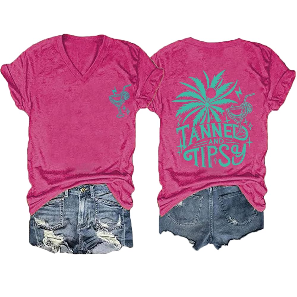 Women's V-Neck Vacation T-Shirts - Tropical Coconut Tree Print Beach Summer Tops for Casual Wear, Party & Travel | Comfortable & Stylish