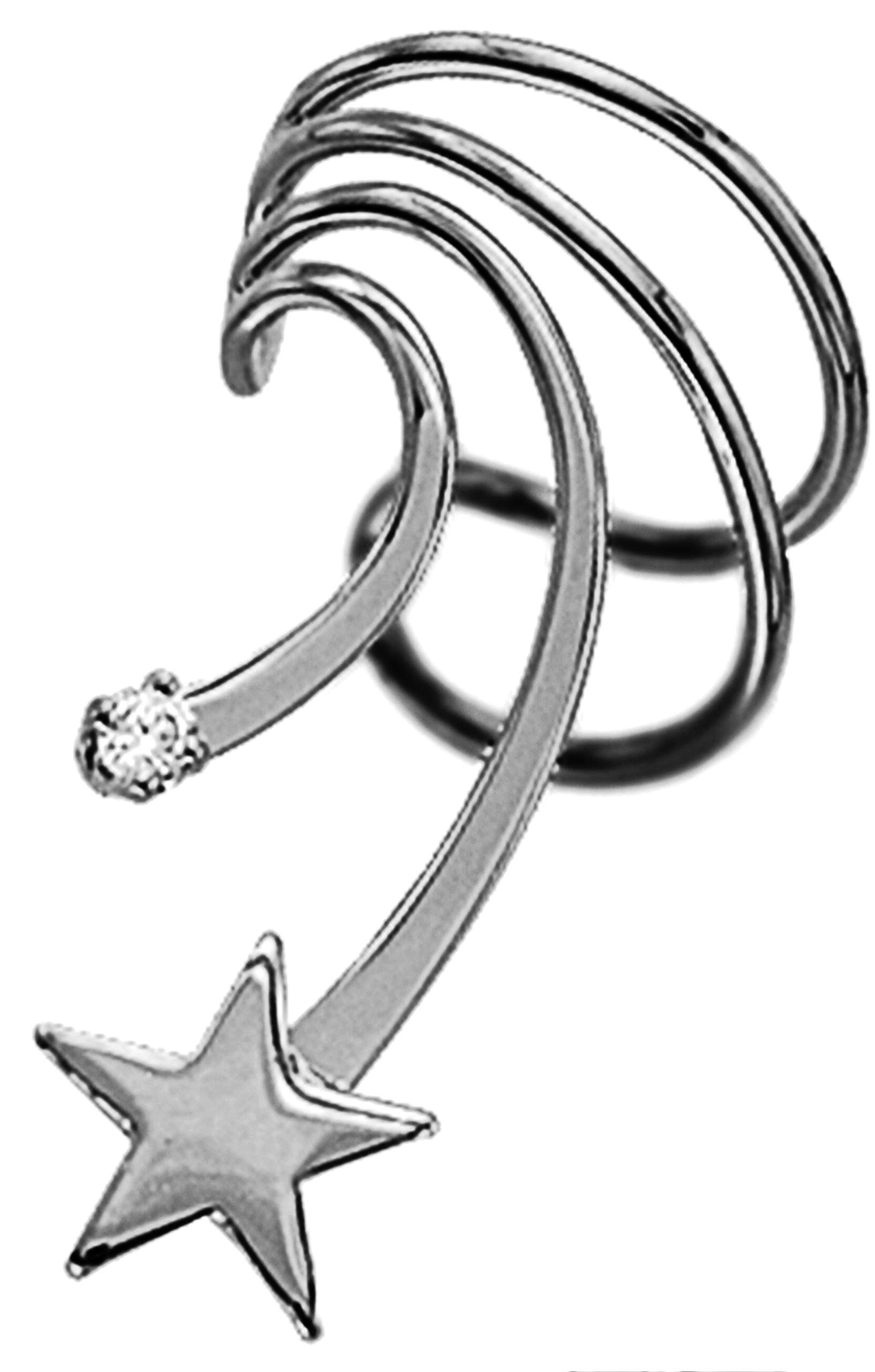 Ear Charms® Short Wave™ Non-Pierced Cartilage Wrap Earring - Sterling Silver Rhodium Plated Star CZ Ear Cuff - Perfect for Parties, Weddings & Everyday Wear