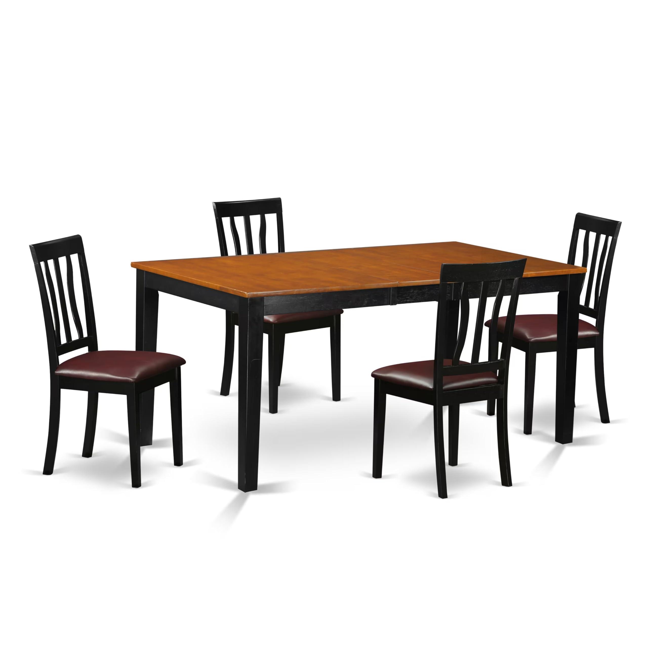 East West Furniture NIAN5-BCH-LC 5-Piece Kitchen Dining Set for 4 - 36x66 Inch Rectangle Table with Butterfly Leaf & 4 Faux Leather Chairs, Black Cherry - Perfect for Small Spaces, Apartments & Cozy Family Meals