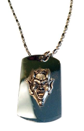 Devil Lucifer Satin Pewter Emblem Logo Military Dog Tag - Gothic Keychain Necklace & Luggage Tag for Men | Perfect for Biker Accessories, Gothic Fashion, and Unique Gift Ideas