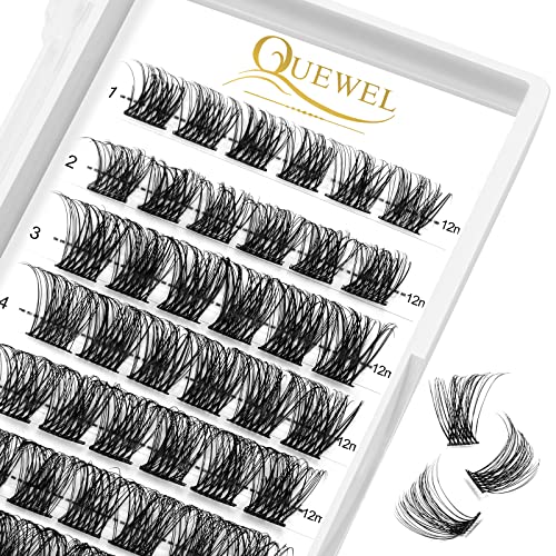 QUEWEL 72 Pcs DIY False Eyelashes - 12mm Wide Stem Cluster Lashes for Natural Lash Extension | Soft, Durable & Easy to Apply | Perfect for Home Makeup, Bridal Looks & Special Occasions (QUH-S013-12mm)