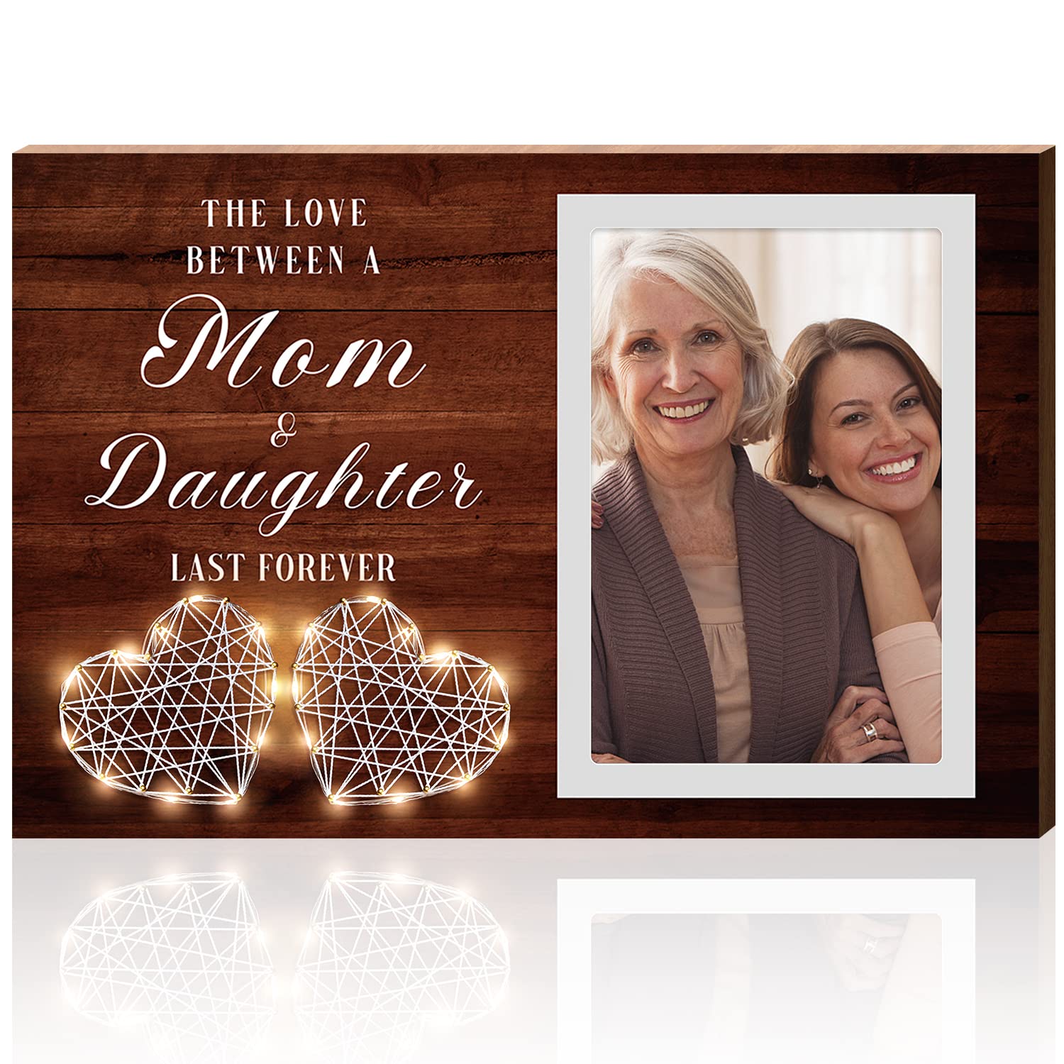 Best Wooden Picture Frame for Mom - 4x6 Inch Photo Holder - Perfect Birthday, Mother's Day, Christmas & Thanksgiving Gift from Daughter - Heartwarming Mother-Daughter Keepsake for Home Decor & Special Occasions