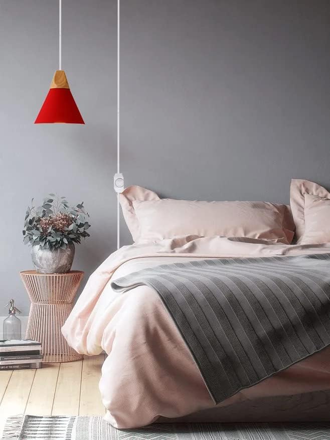 Nordic Pendant Light with 15Ft Dimmer Cord - 22cm Macaron Aluminum Shade Plug in Hanging Light for Living Room, Bedroom, Dining Room - Red (Perfect for Modern Home Decor & Cozy Ambiance)
