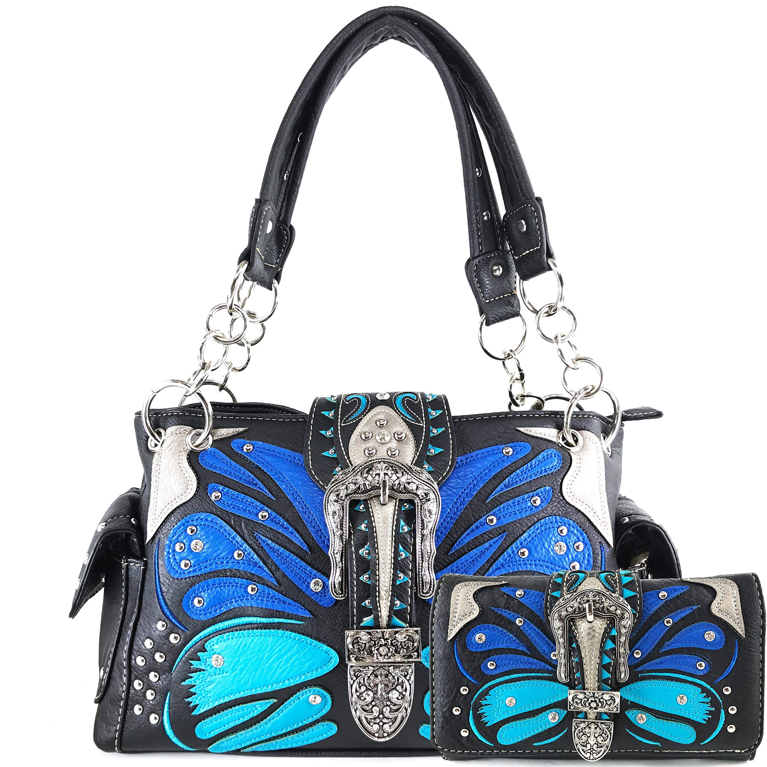 Zelris Women's Concealed Carry Handbag & Wallet Set with Abstract Butterfly Buckle - Stylish CCW Purse for Everyday Carry, Travel, and Outdoor Activities