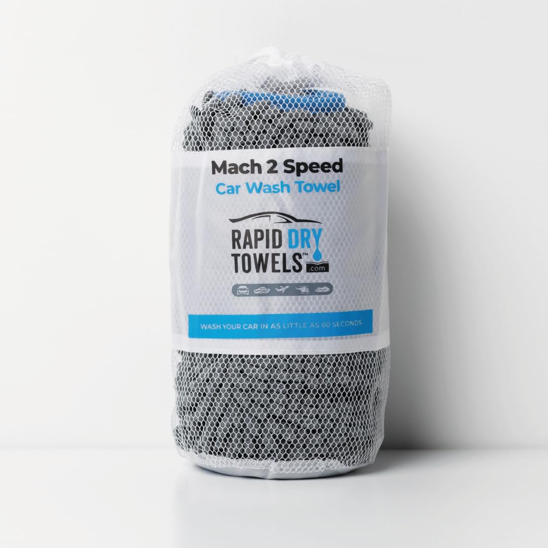 Mach 2 Speed Car Wash Microfiber Towel - Ultra Absorbent Quick Dry Auto Detailing Towel for Car Washing, Drying & Polishing - Perfect for Auto Shine, RV Cleaning & Motorcycle Care