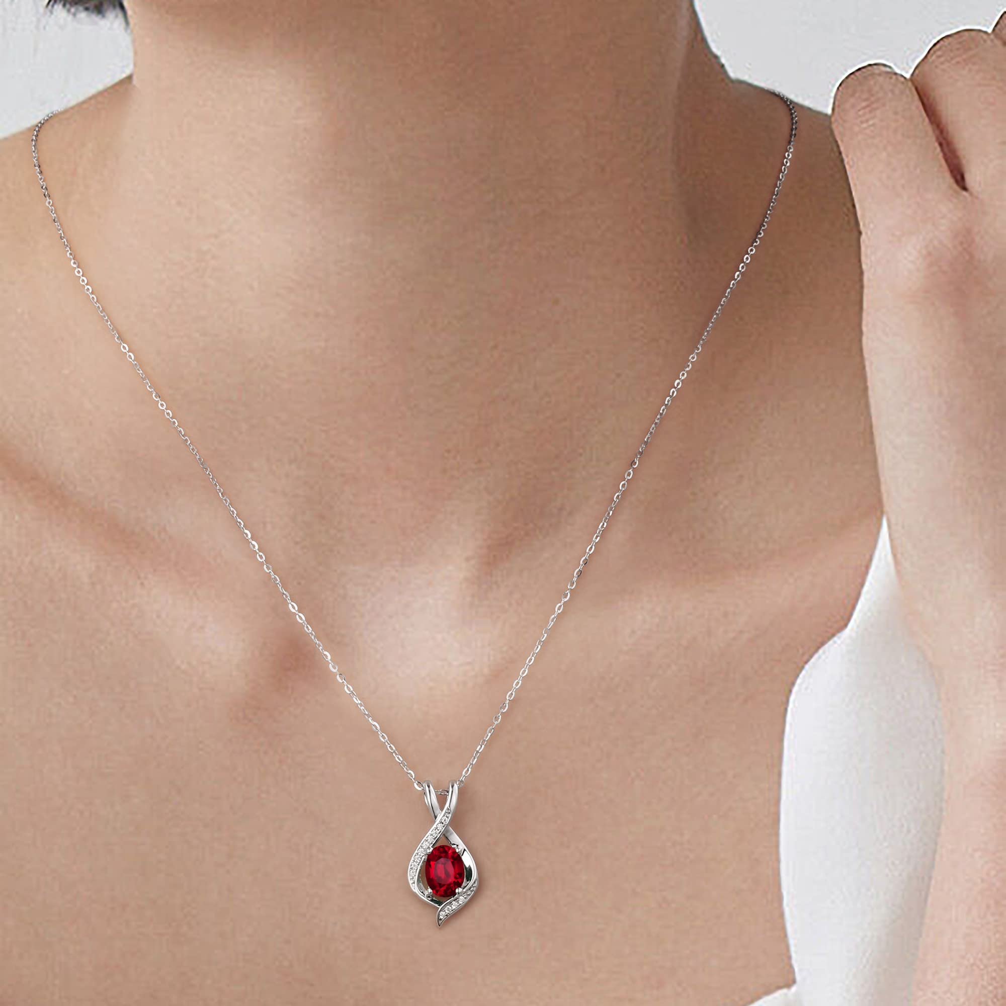 SMILEST Oval Sparkle Birthstone Pendant Necklace - 925 Sterling Silver Gemstone Jewelry for Women | Perfect Anniversary, Birthday Gift for Wife, Girlfriend, Mom & Grandma | Elegant Everyday Wear & Special Occasion Jewelry