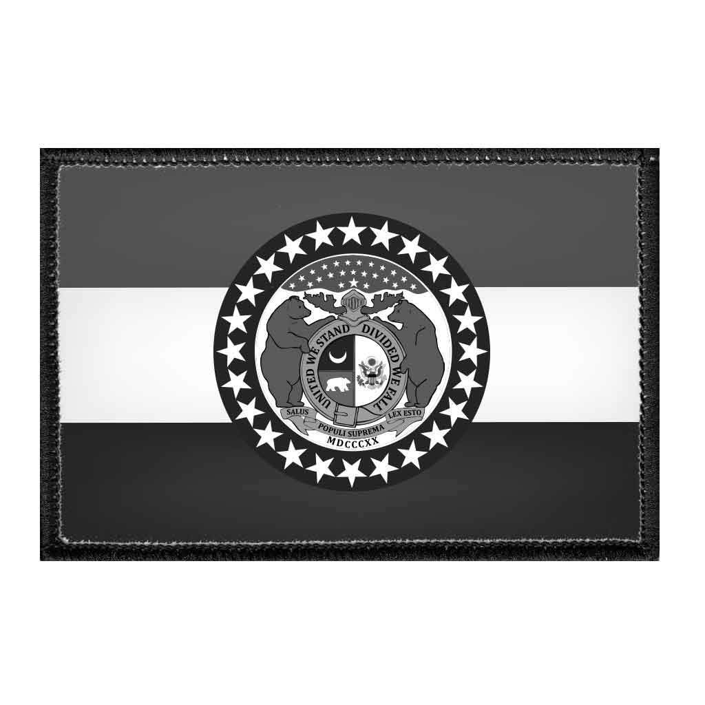 Missouri State Flag Patch - Black & White 2x3 Inch Hook and Loop Backing for Hats, Jackets, Vests & Denim | Perfect for DIY Crafts, Backpacks & Military Uniforms | Pull Patch