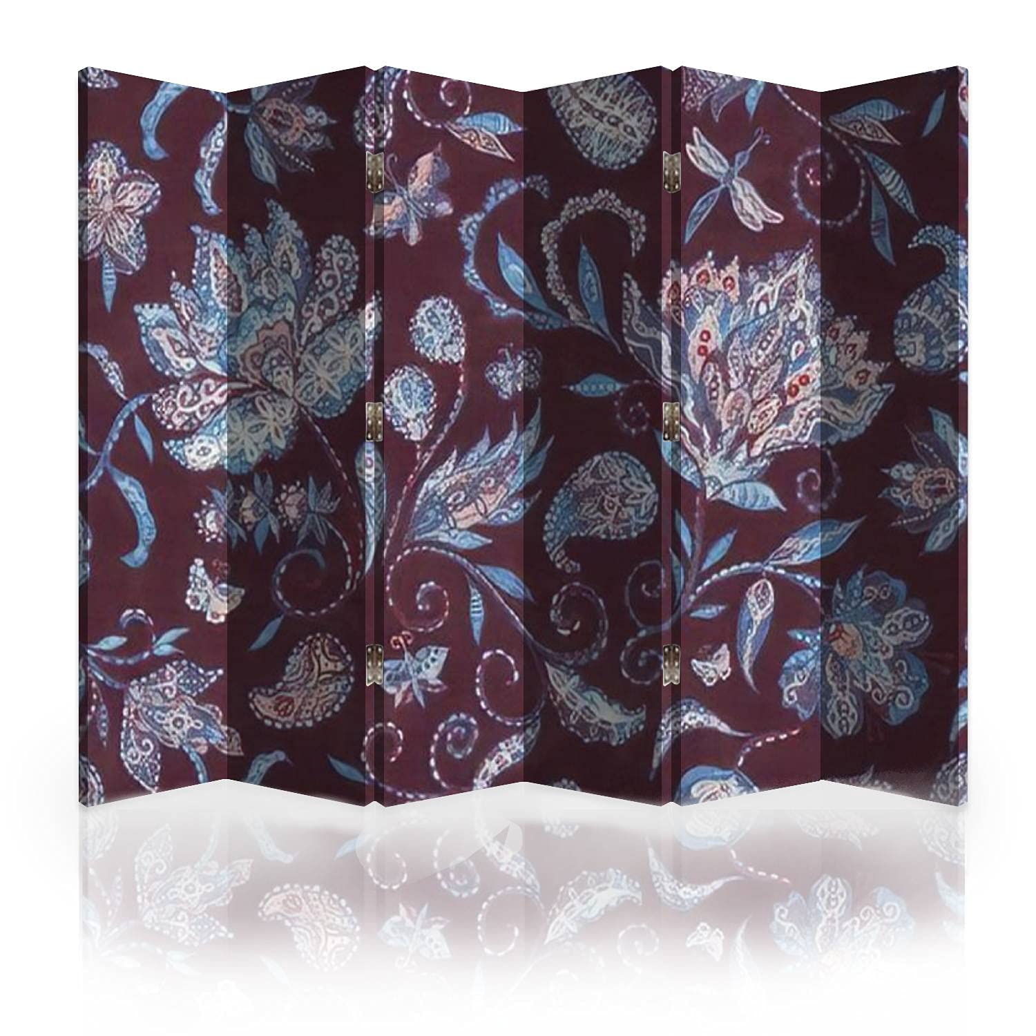 6-Panel Canvas Room Divider Screen with Paisley Watercolor Floral Pattern - Tulip & Leaf Design Folding Privacy Partition for Bedroom, Office & Living Room