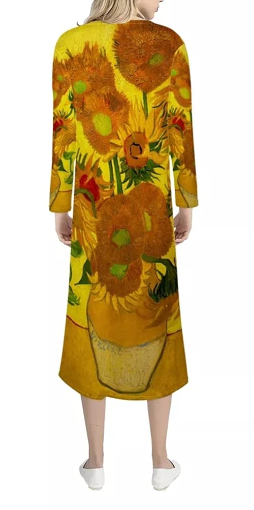 ENLACHIC Women's Van Gogh Oil Painting Print Long Sleeve Open Front Cardigan Sweater - Cozy Fall Layering Piece for Work, Travel & Casual Outfits