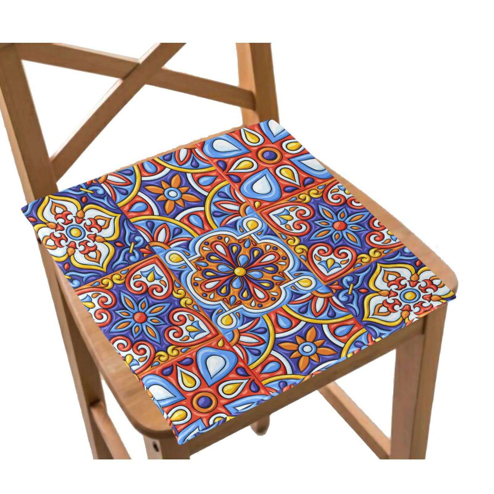 Emelivor Mexican Talavera Pattern Memory Foam Chair Cushion - Washable Comfort Seat Pad for Office & Outdoor Furniture - Sciatica Pain Relief - Perfect for Home, Office, and Garden Use