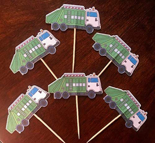 Garbage Truck Cupcake Toppers - Trash Truck Party Decorations for Waste Management Theme Birthday & Baby Shower | Fun Waste Collector Professional Cake Decor