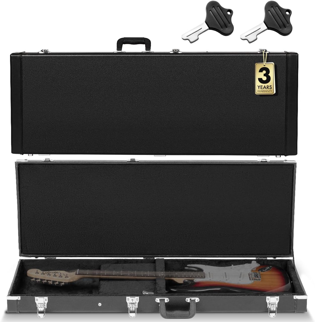 CAHAYA Electric Guitar Hard Shell Case - Durable & Portable Square Hardshell Case for Standard Electric Guitar - Black - Perfect for Travel, Gigging & Secure Storage