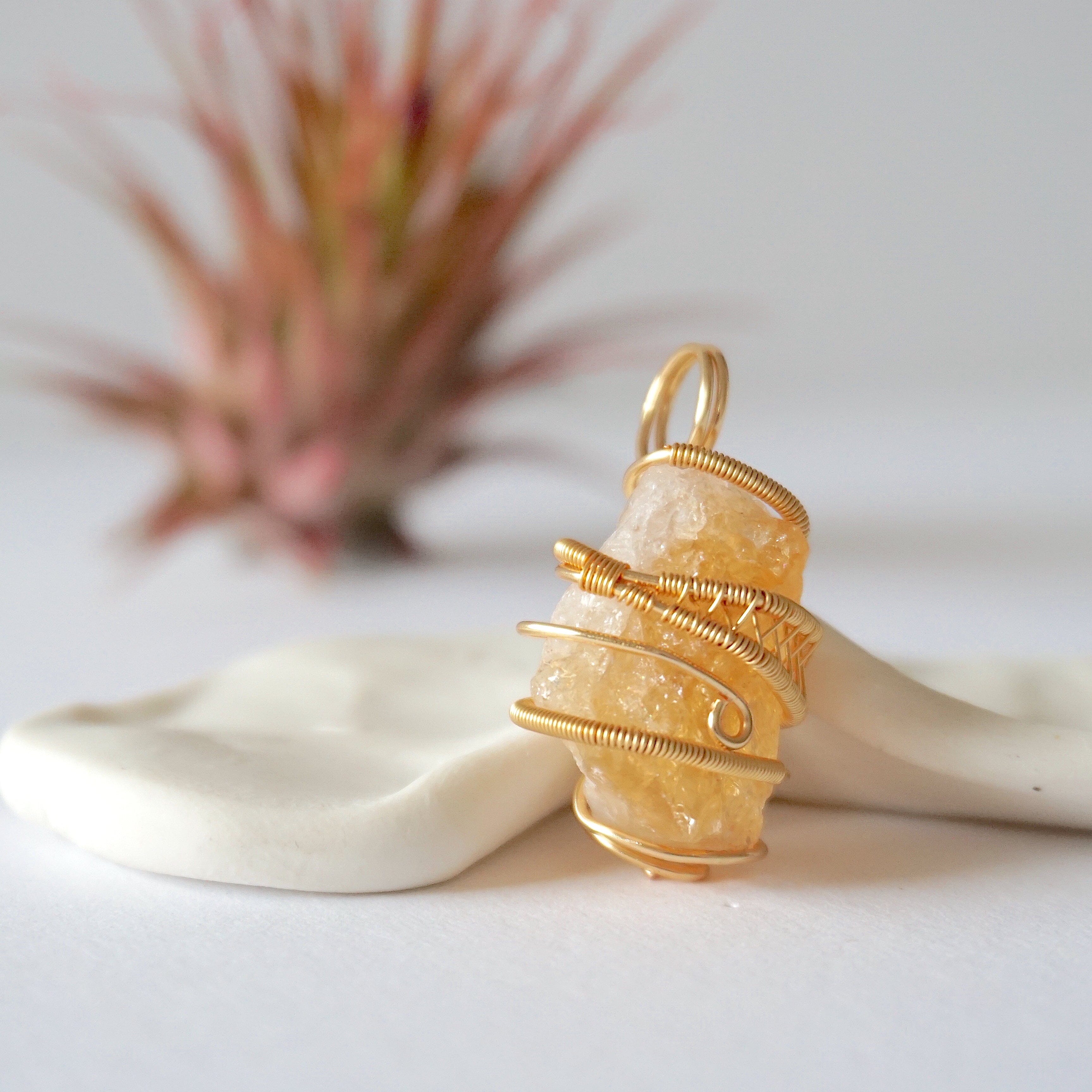 Natural Raw Citrine Necklace - 14K Gold Plated Wire Wrapped Healing Crystal Pendant for Women, Chakra Jewelry Gift for Meditation, Yoga & Positive Energy