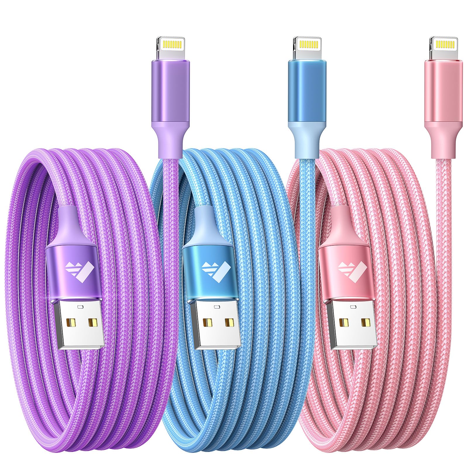 Aioneus 3-Pack 10ft iPhone Charger - Apple Certified Lightning Cable, Nylon Braided Fast Charging Cord for iPhone 14/13/12/11/XS Max/XR/8/SE - Perfect for Home, Office & Travel Use