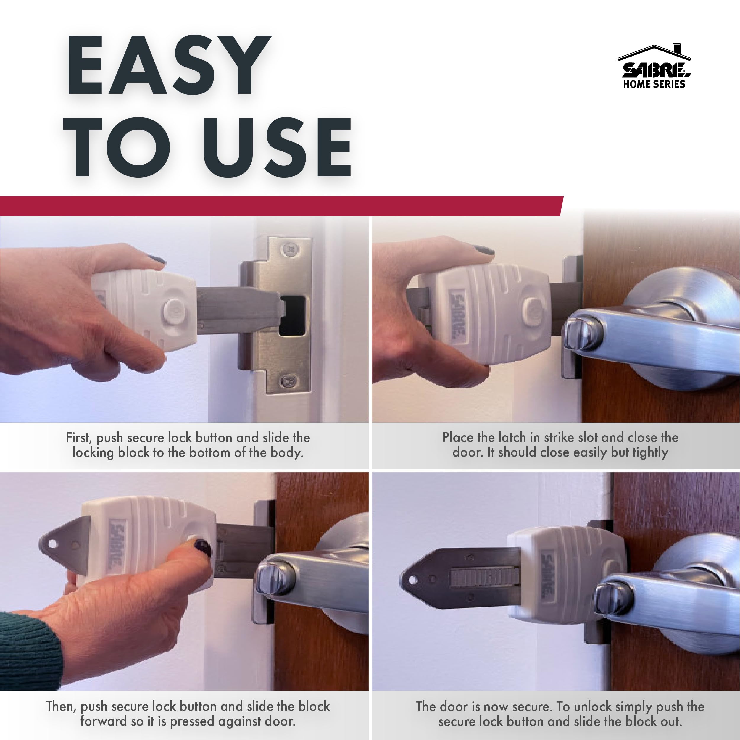 SABRE Portable Door Lock with Travel Bag - Durable & Lightweight Security Lock for Hinged Doors | Extra Protection for Home, Apartment, Hotel & Travel | Perfect for Airbnb, Dorm Rooms & Business Trips