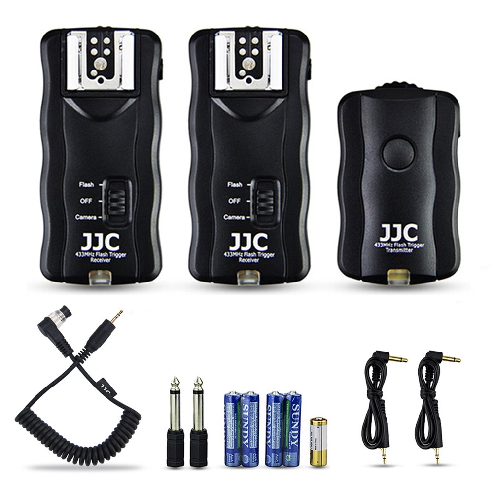 JJC 3-in-1 Wireless Flash Trigger & Shutter Remote Control Kit with 2 Receivers for Nikon D850/D500/D5/D810/D810A/D800/D700/D4s/D4/D3/D3s/D3X (10-Pin Connector) - Perfect for Studio Photography, Wedding Shoots & Outdoor Photography