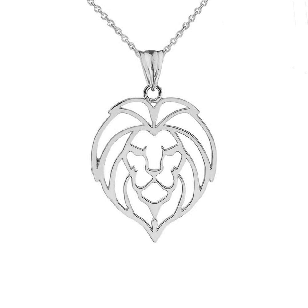 10k White Gold Lion Head Outline Charm Pendant Necklace for Women - Elegant Animal Jewelry Gift for Birthday, Anniversary & Special Occasions