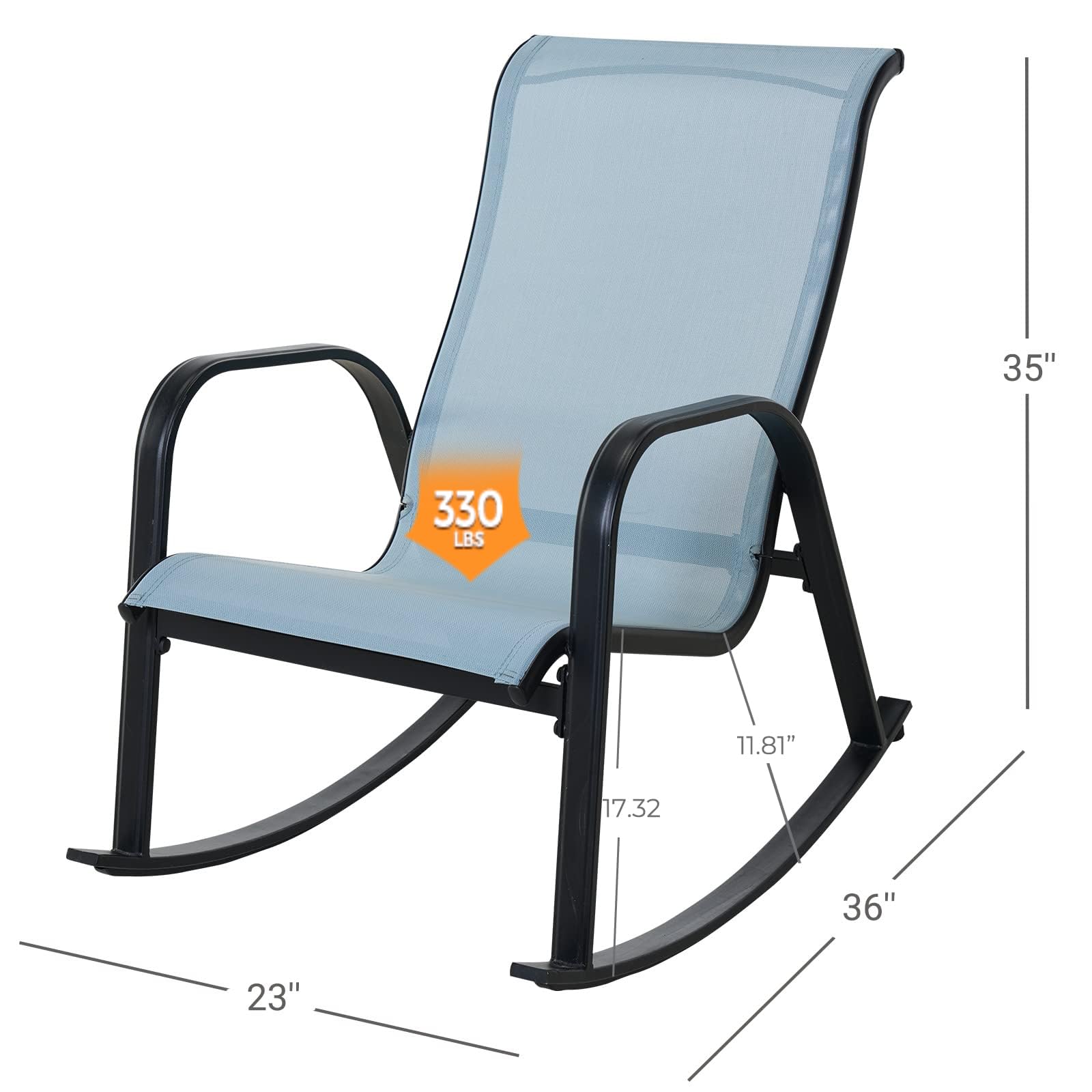 Outdoor Mesh Sling Rocking Chair - Comfortable Patio Rocker for Front Porch, Garden, Backyard & Poolside Relaxation - Breathable Blue Weather-Resistant Design
