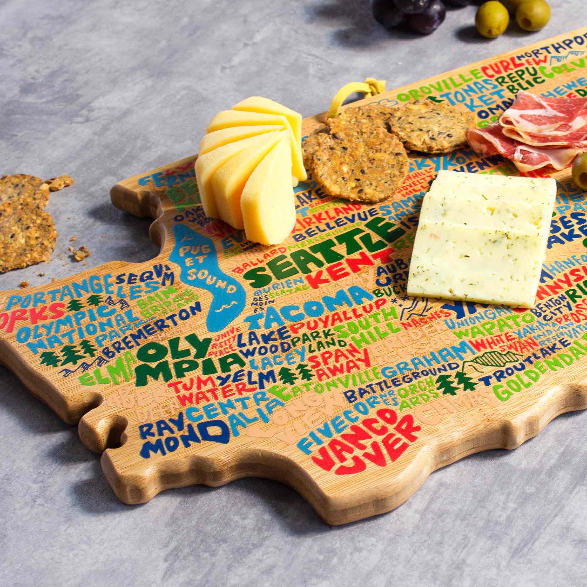 Washington State Themed Cutting Board - Engraved Wooden Chopping Board with Wander on Words™ Artwork - Perfect for Kitchen Prep, Charcuterie Boards & Home Decor