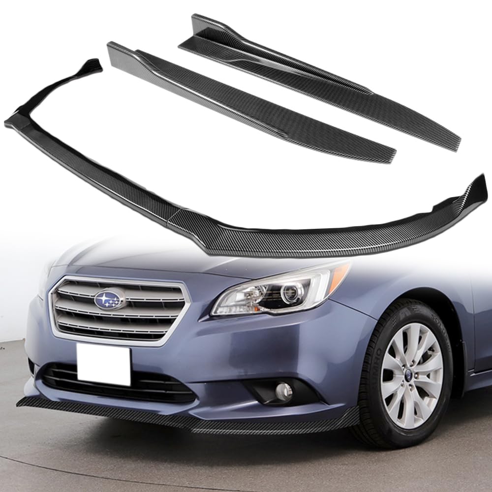 Q1-TECH 5-Piece Front Bumper Lip & Side Skirt Kit with Rocker Winglet & Canard Diffuser Wing for Subaru Legacy 2015-2017 | Carbon Fiber Style Front Bumper Lip Spoiler & Body Splitter | Car Styling & Performance Upgrade Accessories