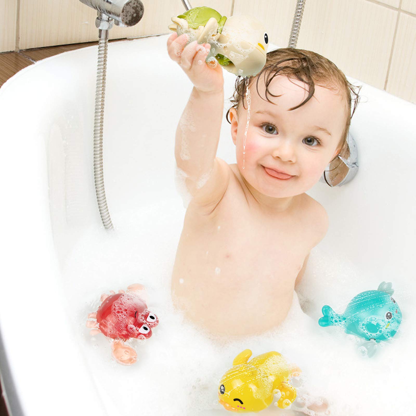 Glovios 4-Piece Baby Bath Toys Set - Cute Animal Shaped Floating Toys for Infants & Toddlers - Fun Bathtime Learning Play for Sensory Development & Water Play