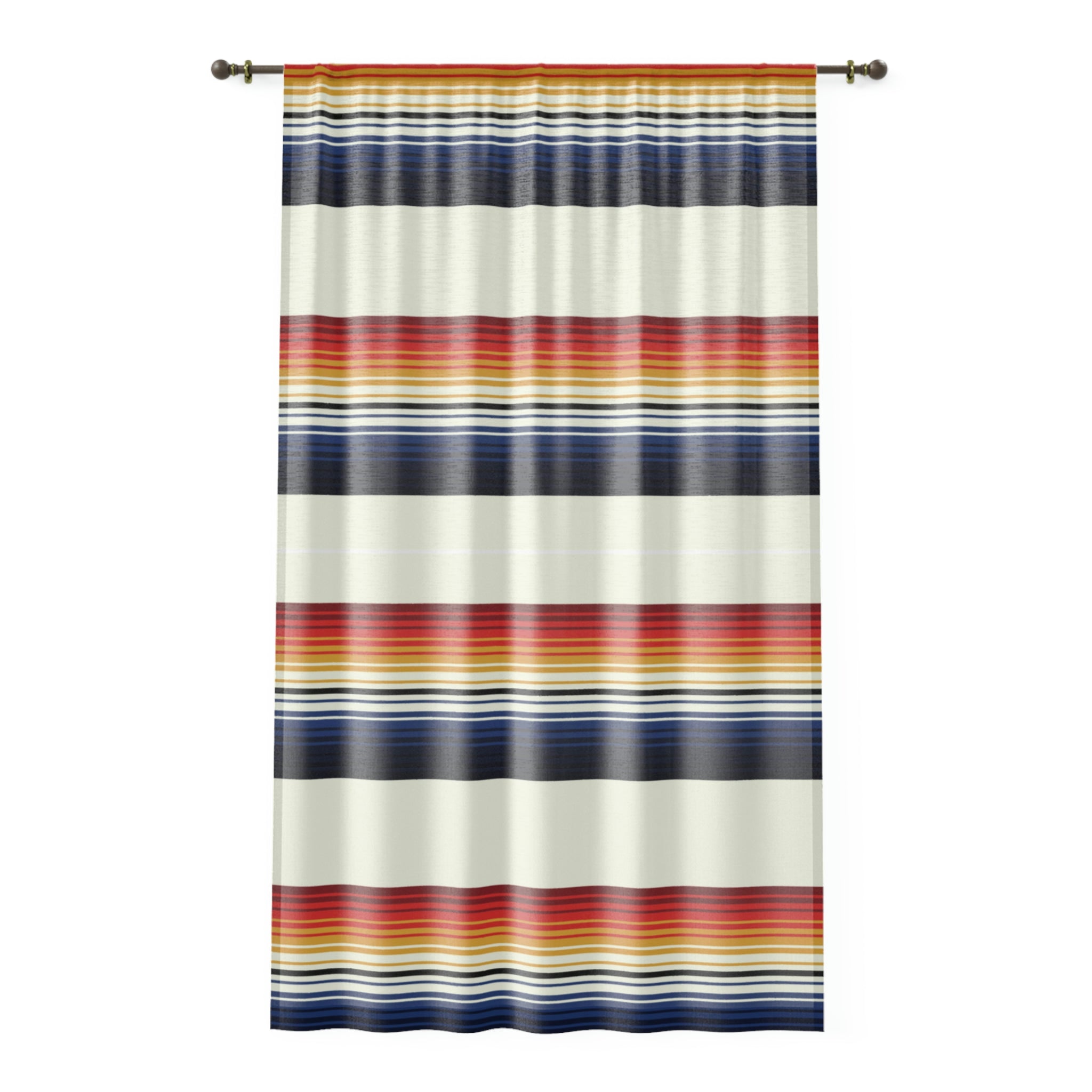 Southwestern Mexican Blanket Pattern Sheer Window Curtains - Polyester Semi-Transparent One-Sided Print for Living Room, Bedroom & Boho Home Decor