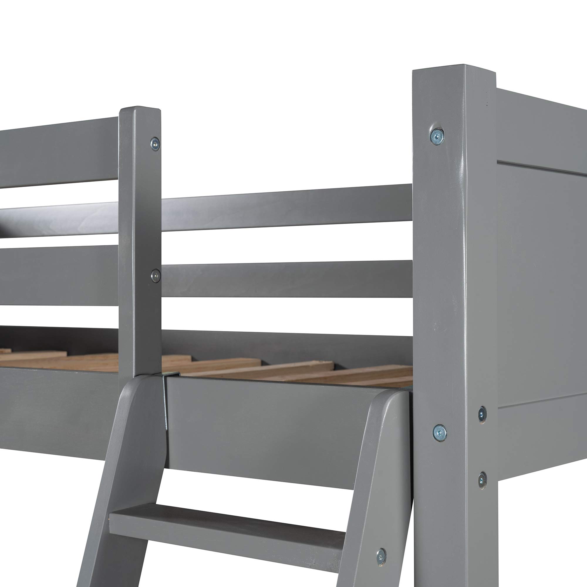 **Kids Twin Loft Bed with Study Desk & Safety Rail - Wooden Bunk Bed with Adjustable Angled Ladder (Left/Right Placement) - Space-Saving Gray Bed for Small Rooms, Dorms & Apartments**
