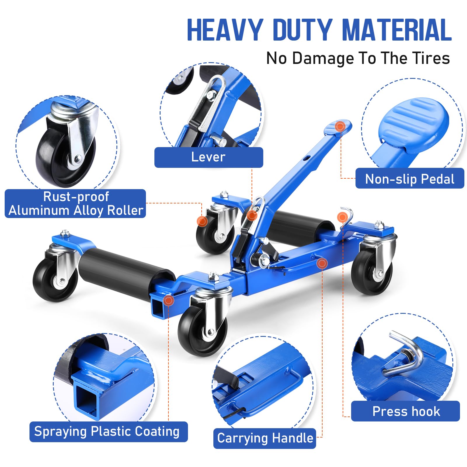 PULLAFUN 4-Piece Car Dolly Set with Hydraulic Jack - 1500 LBS Capacity Wheel Skates for Vehicle Positioning & Moving - Perfect for Garage Storage, Auto Repair Shops & Tire Maintenance