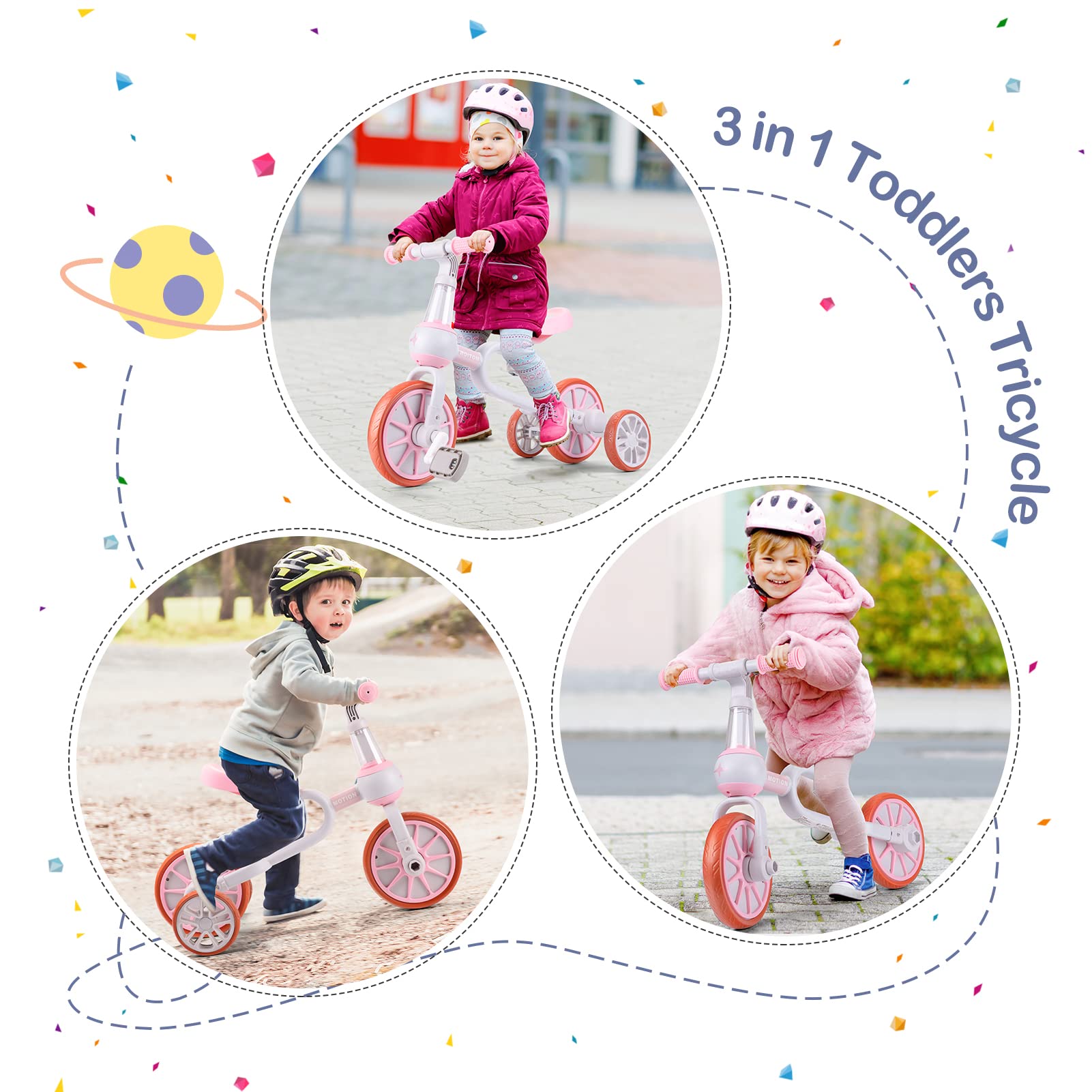 **XiaPia 3-in-1 Toddler Bike for 2-4 Year Olds - Adjustable Seat, Detachable Pedals & Training Wheels - Kids Balance Bike & Tricycle - Perfect for Indoor & Outdoor Play - Ideal Christmas & Birthday Gift (Pink)**