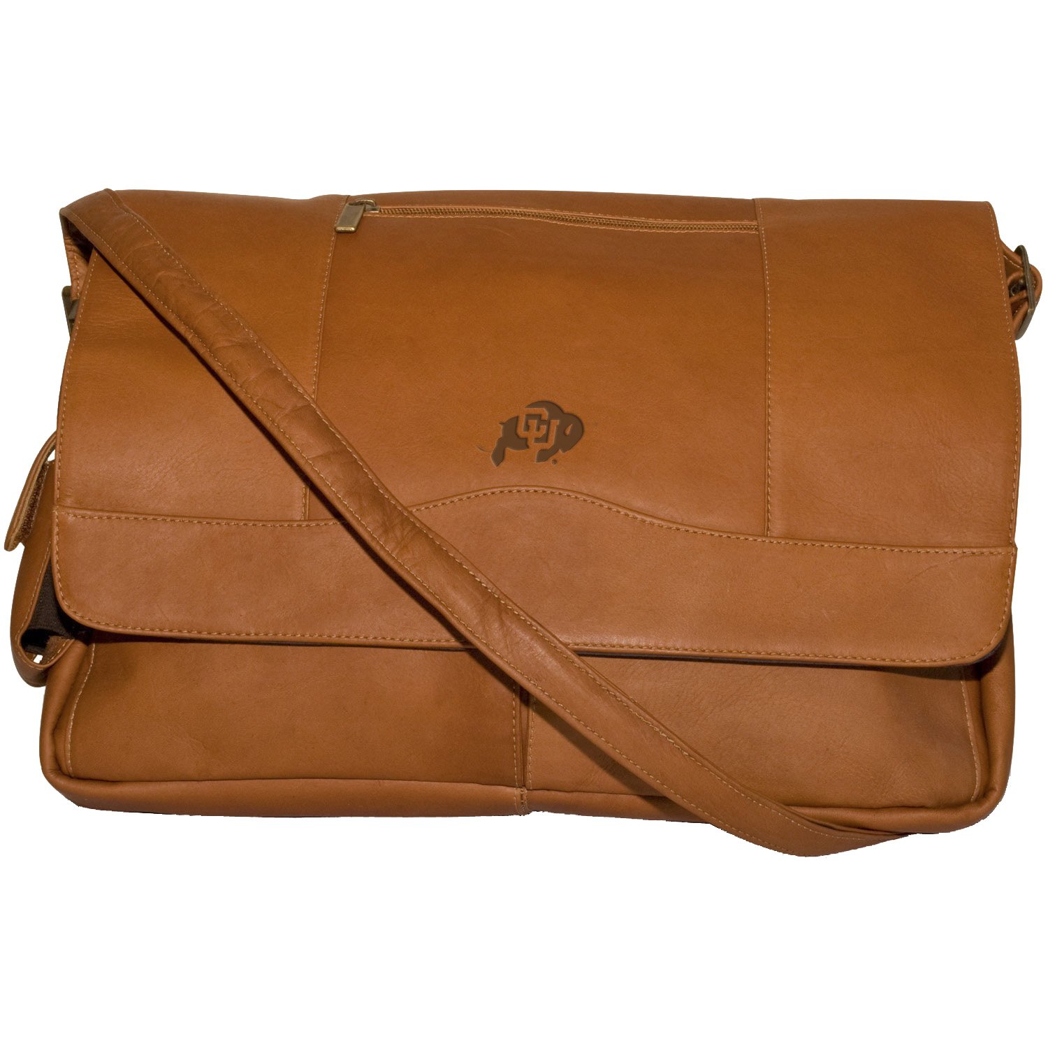 NCAA Colorado Buffaloes Genuine Leather Laptop Messenger Bag for Men & Women - 15.6 Inch Business Briefcase, College Student Commuter Bag for Work, School & Travel Accessories