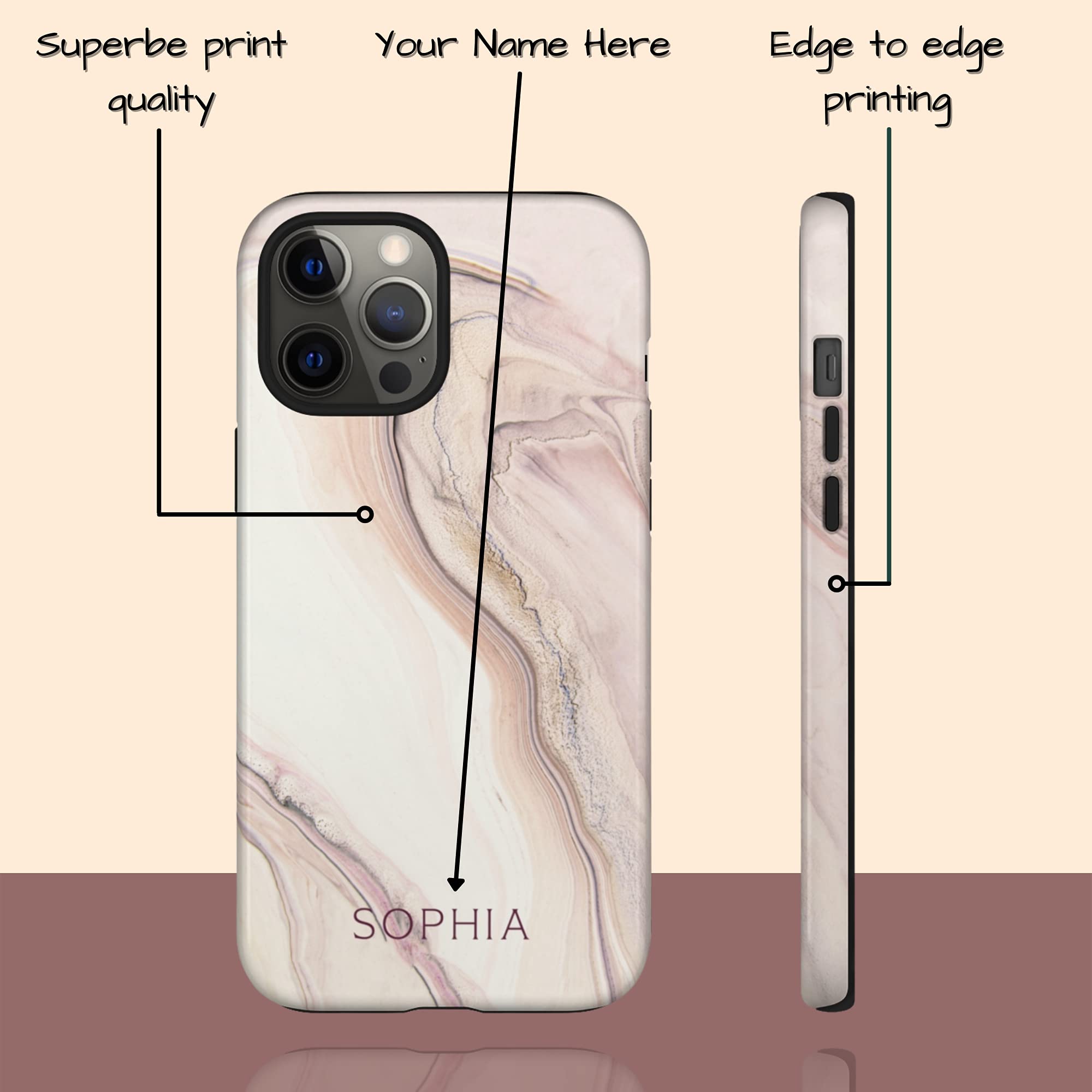 Personalized Nude Marble Stone Phone Case - Custom Name Engraved - Compatible with iPhone 16 Plus, 15 Pro Max, 14, 13 Mini, 12, 11, X/XS Max, XR, 7/8 - Stylish Protection for Everyday Use & Special Occasions