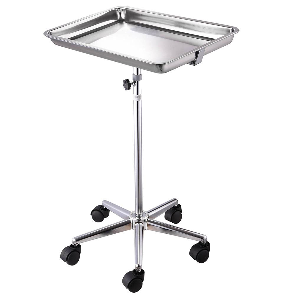 TheLAShop Mayo Instrument Stand with Removable Tray & 5 Heavy-Duty Casters - Ideal for Medical Clinics, Hospitals, and Dental Offices