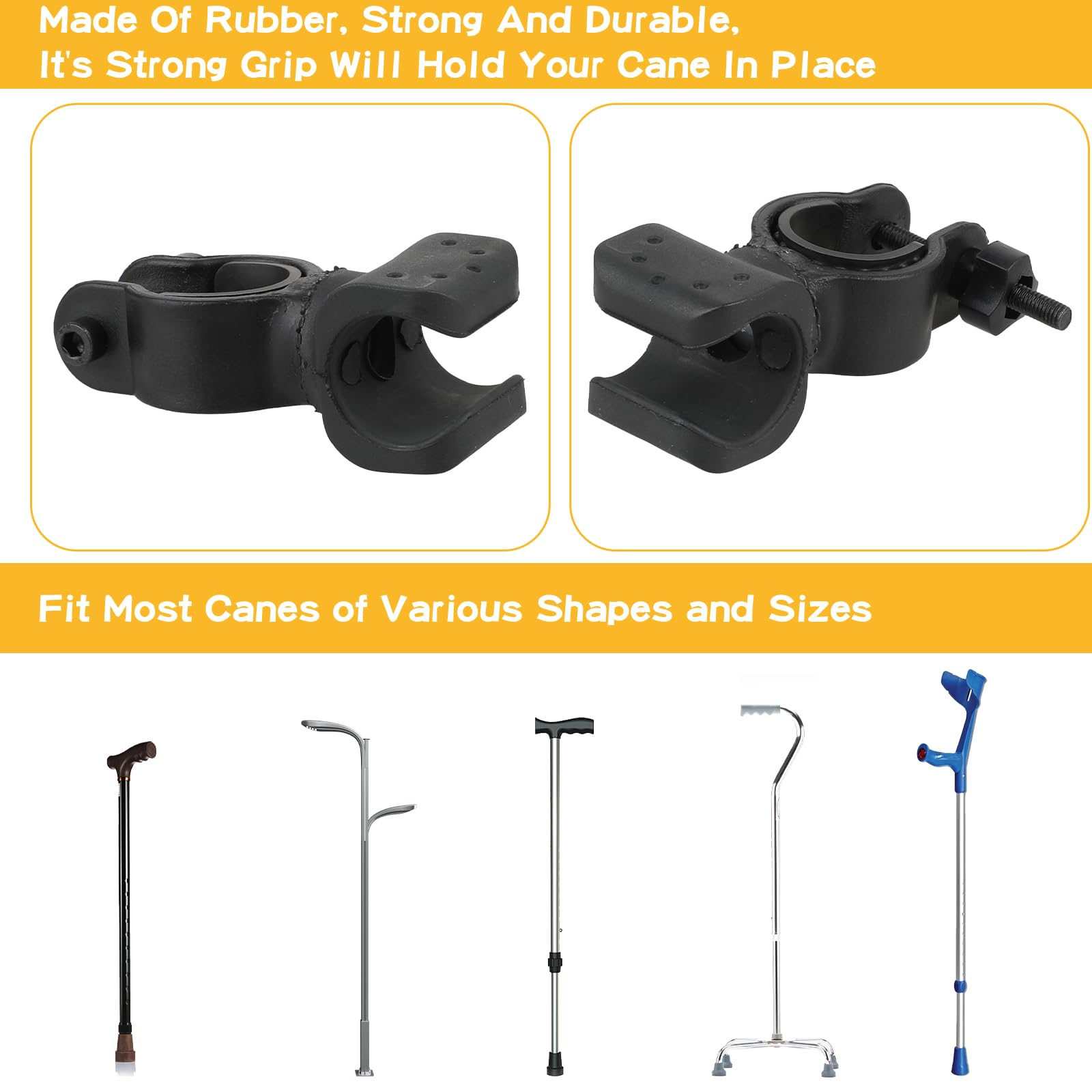 Bewudy 4-Pack Universal Cane Holder for Walkers, Rollators, Wheelchairs & Electric Scooters - Durable Walking Stick Accessory for Seniors & Mobility Aids - Perfect for Home, Hospital & Outdoor Use