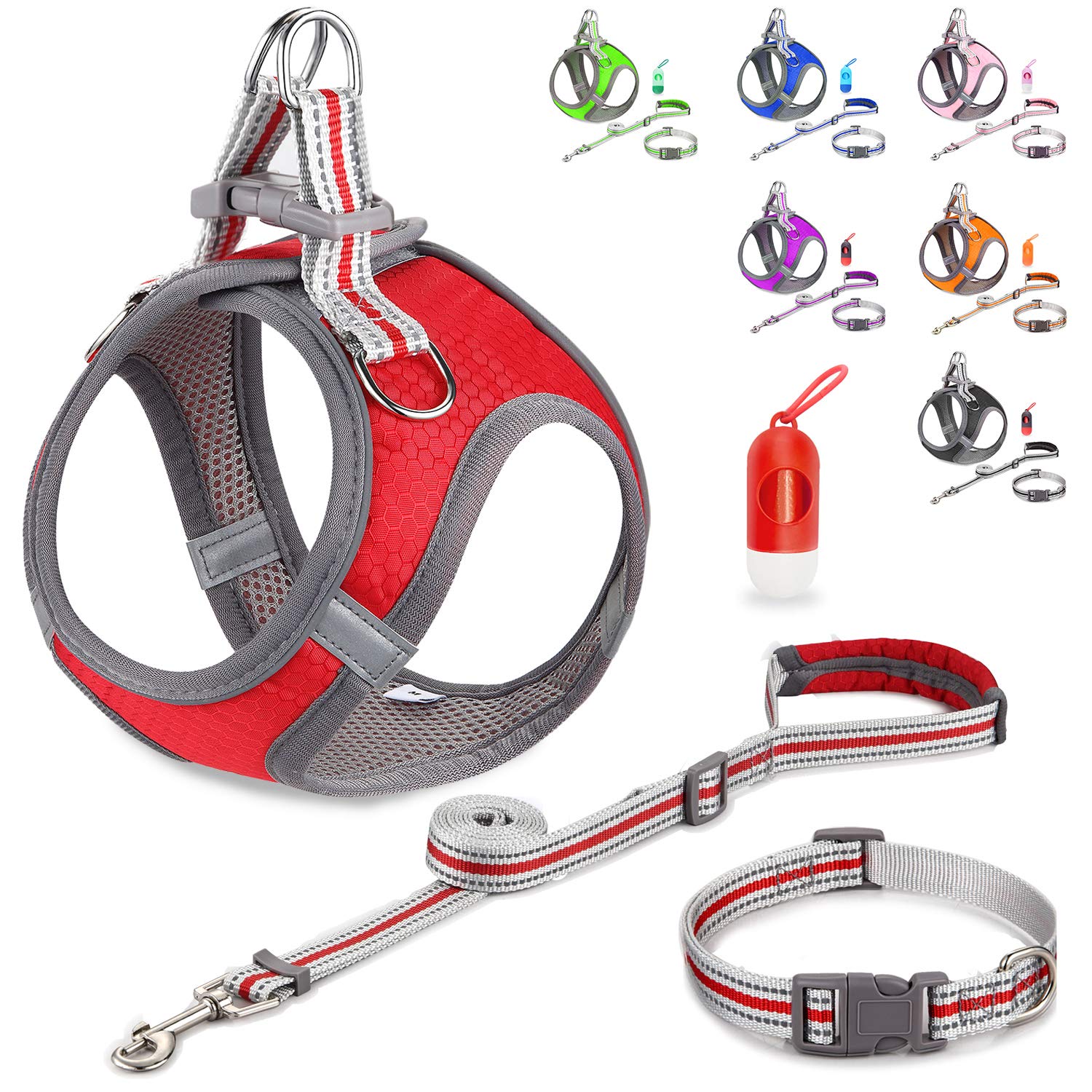 JSXD Small Dog Harness & Leash Set - Adjustable Step-in Puppy Vest with 3M Reflective Strips for Small to Medium Dogs | Perfect for Walking, Training & Nighttime Safety
