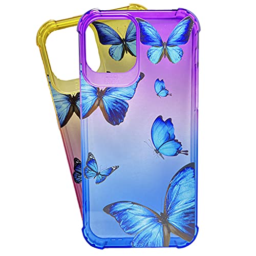 **iPhone 12 Pro Max Case - Clear Cute Butterfly Design, Flexible TPU Bumper, Soft Silicone Cover for Women & Girls (Pink/Yellow Big Blue Butterflies) | Protective & Stylish Phone Case for Everyday Use & Special Occasions**