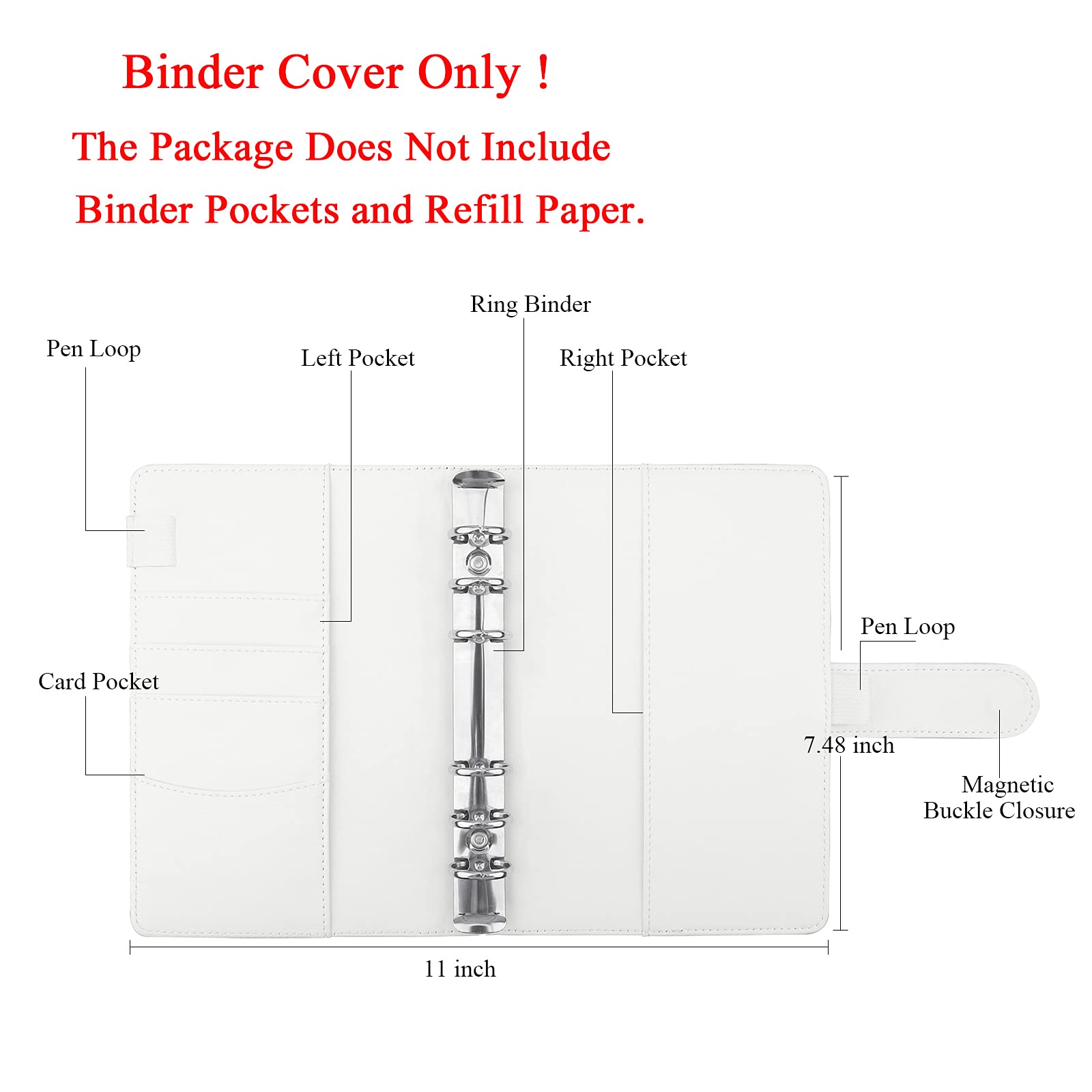 Antner A6 PU Leather Notebook Binder (White) with 12pcs Binder Pockets | 6-Hole A6 Size Refillable Organizer for School, Office & Travel | Perfect for Notes, Documents & Planner Accessories