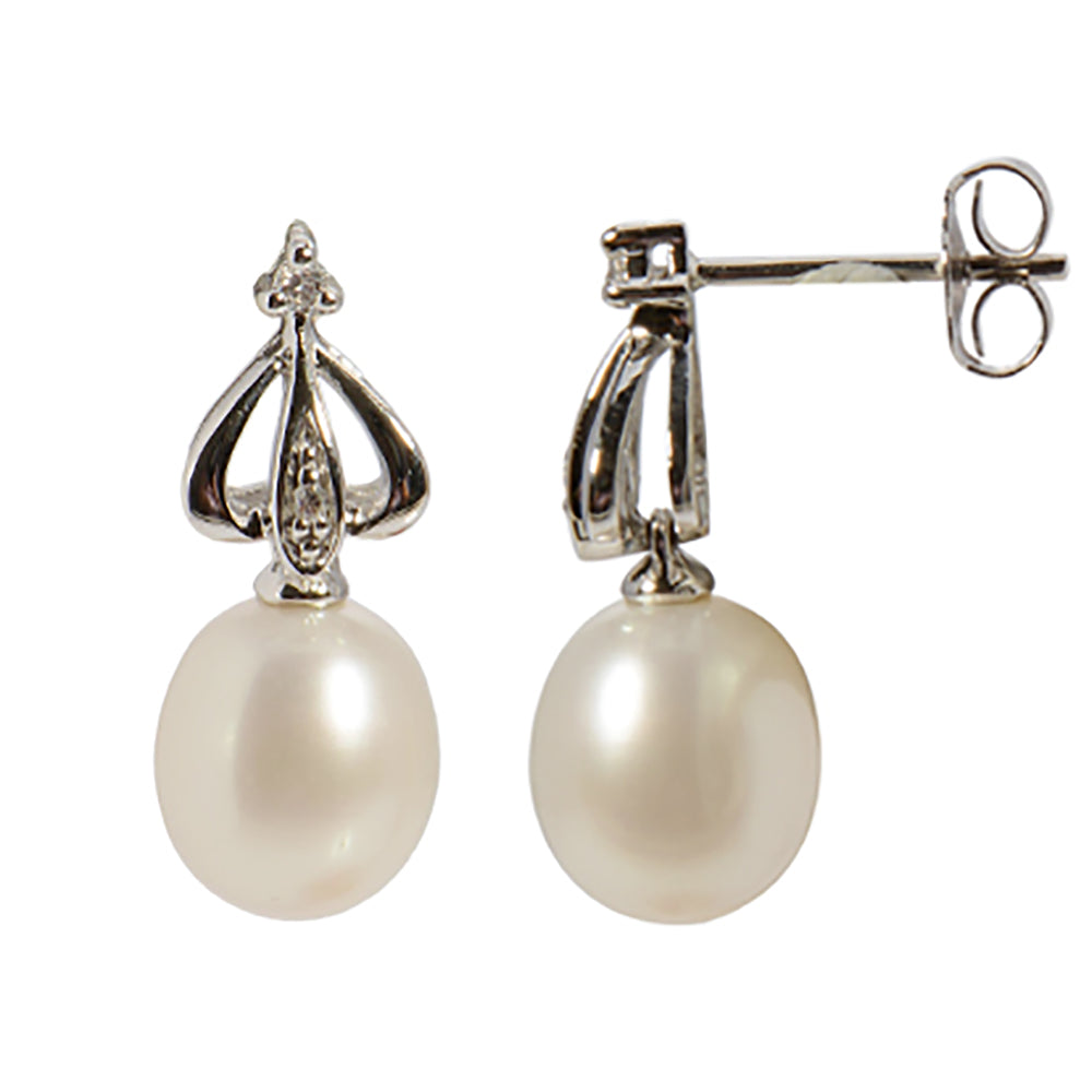 9ct White Gold Pearl and Diamond Earrings for Women - Elegant Stud Earrings for Wedding, Party & Special Occasions