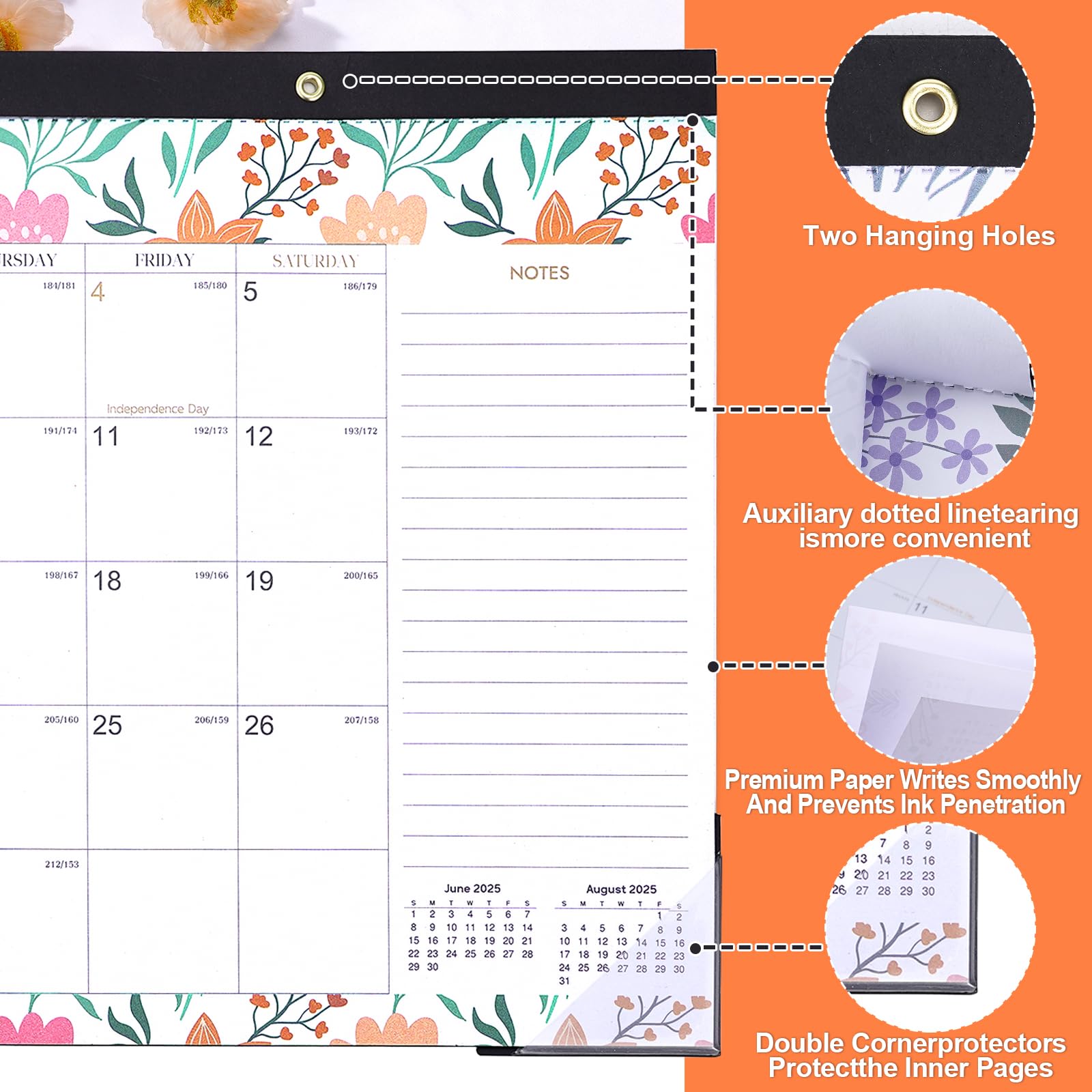 2025-2026 18-Month Wall Calendar with Plastic Cover & Stickers | Large 17