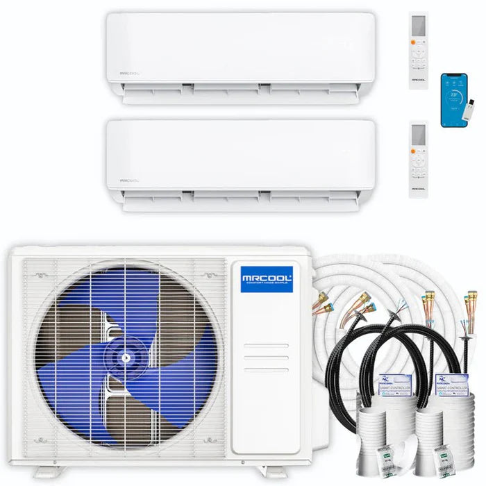 MRCOOL DIY Mini Split 2 Zone 27,000 BTU Air Conditioner System - 9K + 12K Units with 16ft & 35ft Lines - Perfect for Home, Garage, and Office Cooling