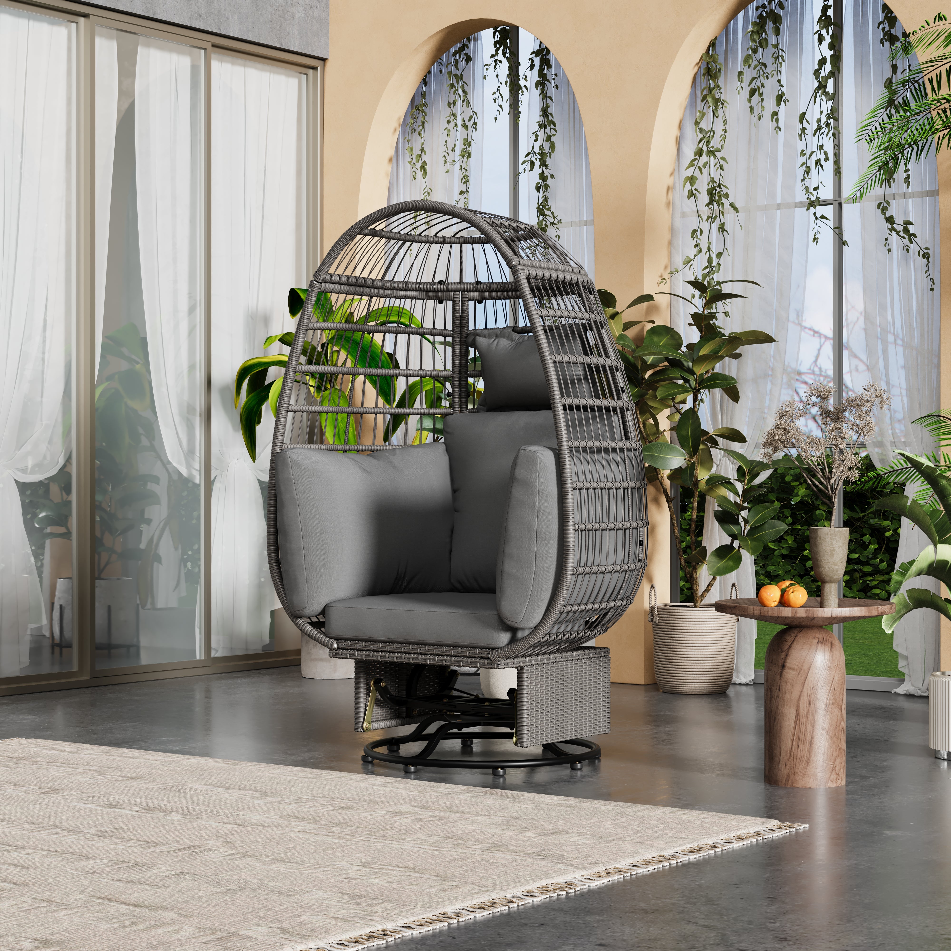 Outdoor Swivel Rocking Chair with Cushions - Rattan Egg Patio Chair for Balcony, Poolside, Garden - Perfect for Relaxing, Lounging & Sunbathing