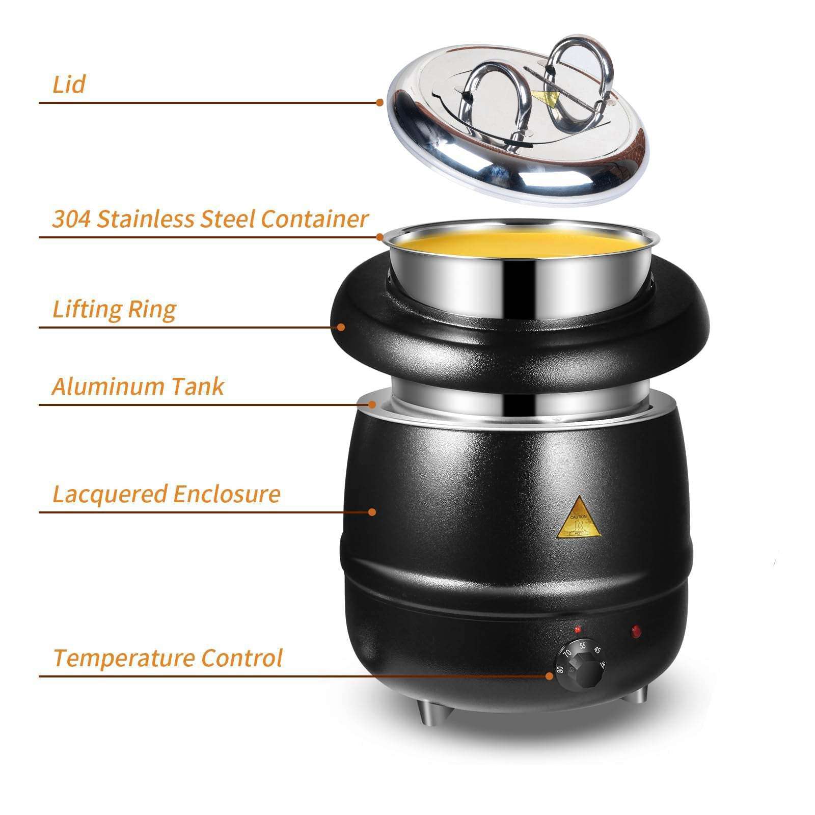 13L Commercial Electric Buffet Food Warmer - Stainless Steel Soup Warmer & Hot Holding Cabinet for Restaurants, Catering & Buffet Service
