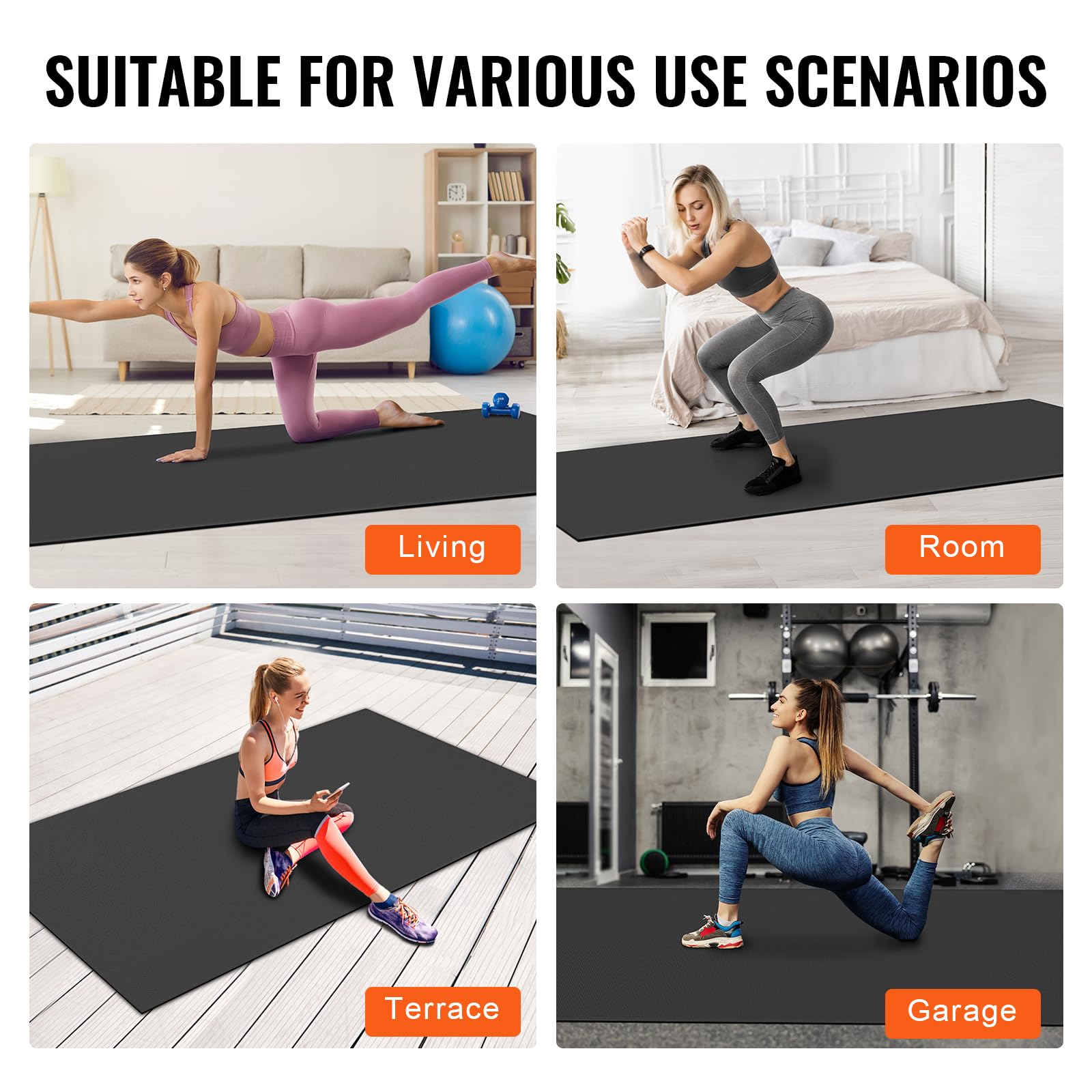 VEVOR Extra Large Non-Slip Yoga Mat - 6mm High Density Premium Exercise Mat for Men & Women with Carry Bag & Strap - Ideal for Home Yoga, Pilates, Stretching & Floor Workouts - Perfect for Gym, Studio & Travel Fitness