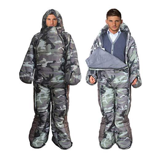 Adult Wearable Sleeping Bag Jacket with Feet & Sleeves - Waterproof Windproof Thermal Sleeping Suit for Camping, Hiking, Backpacking & Outdoor Adventures - Includes Compression Sack - Perfect for Cold Weather Camping, Backyard Stargazing & Winter Festivals