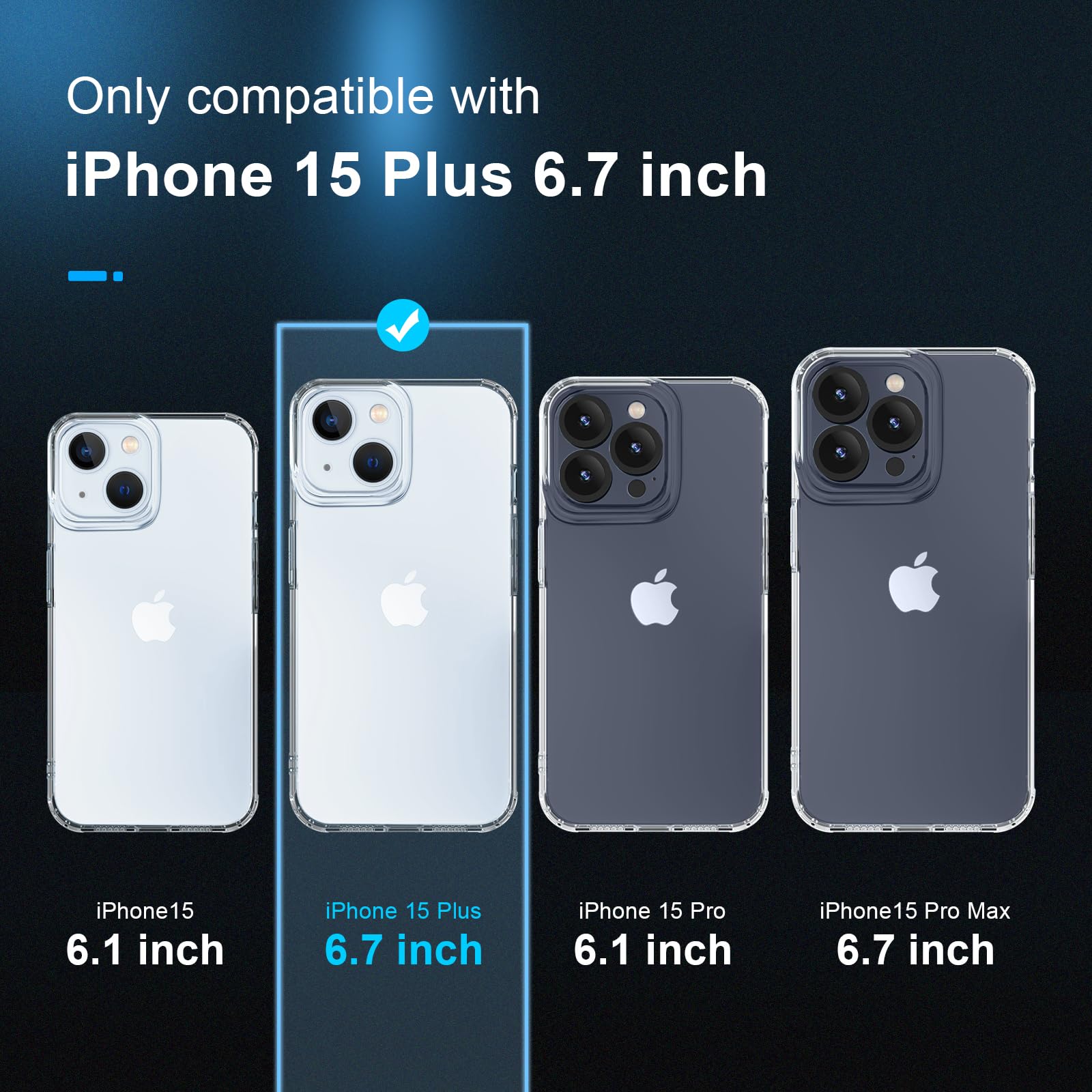 5 in 1 iPhone 15 Plus Clear Case with Screen Protector (2 Pack) + Camera Lens Protector (2 Pack) - Military Grade Drop Protection, 6.7 Inch Transparent Cover - Perfect for Everyday Use, Travel & Outdoor Activities