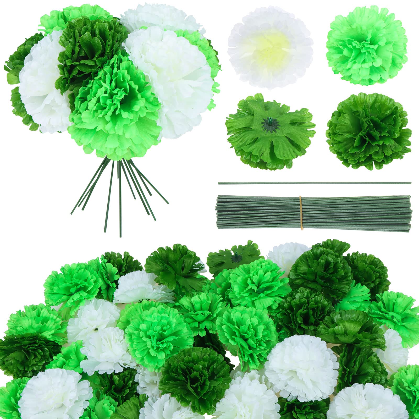 TBoxBo 120 Pack Artificial Carnations with Stems - Realistic Silk Marigold Flower Heads for DIY Bouquets, Wedding Decor, Home Centerpieces & Birthday Party Arrangements